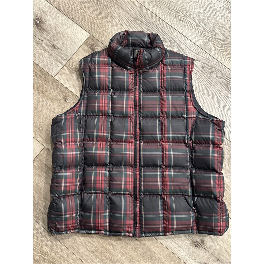 Vintage Eddie‎ Bauer Goose Down XL Full Zip Tartan Plaid Puffer Vest Christmas